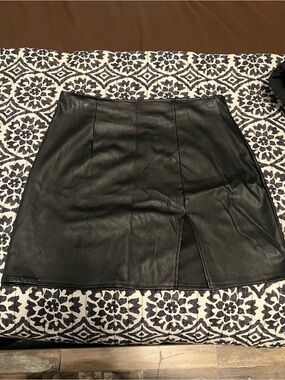 Windsor Black Faux Leather Mini Skirt with Front Slit